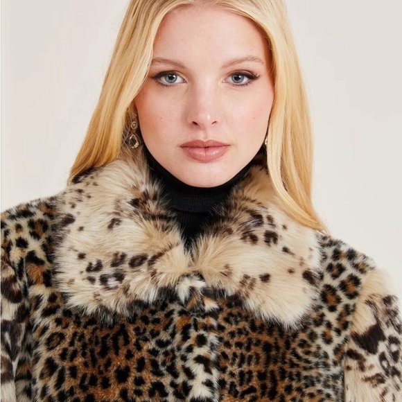 NWT MARCIANO GUESS - WOMENS LEOPARD FAUX FUR COAT - Picture 5 of 14